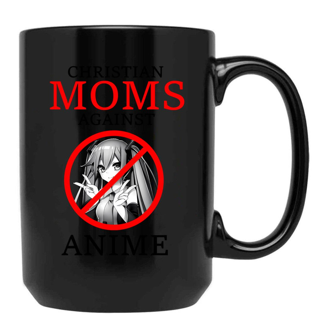 Christian Moms Against Anime Black Coffee Mug, Gift Coffee Mug