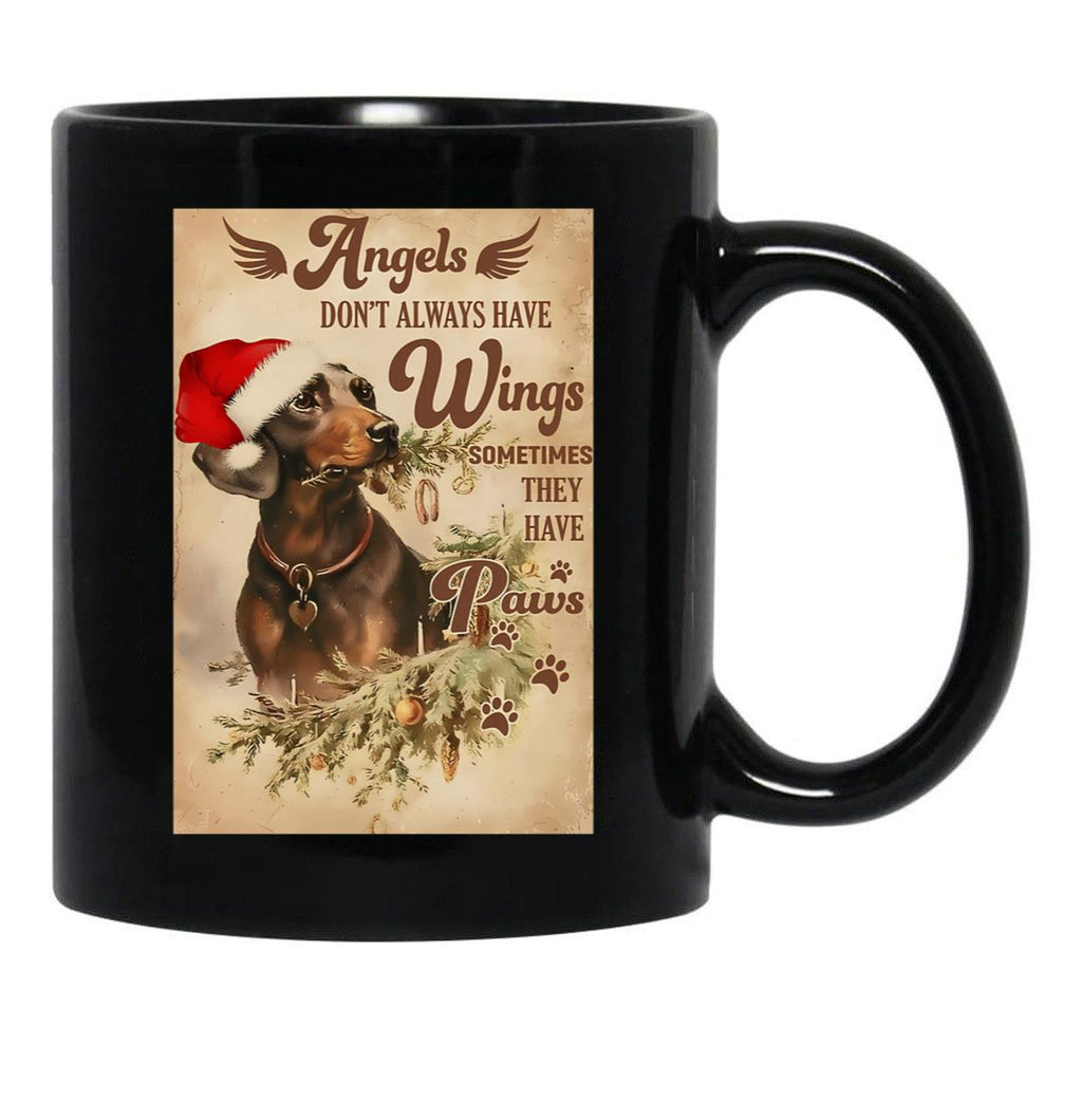Christmas Angel Dachshund Dog Santa Hat Quotes Xmas Black Coffee Mug - Black