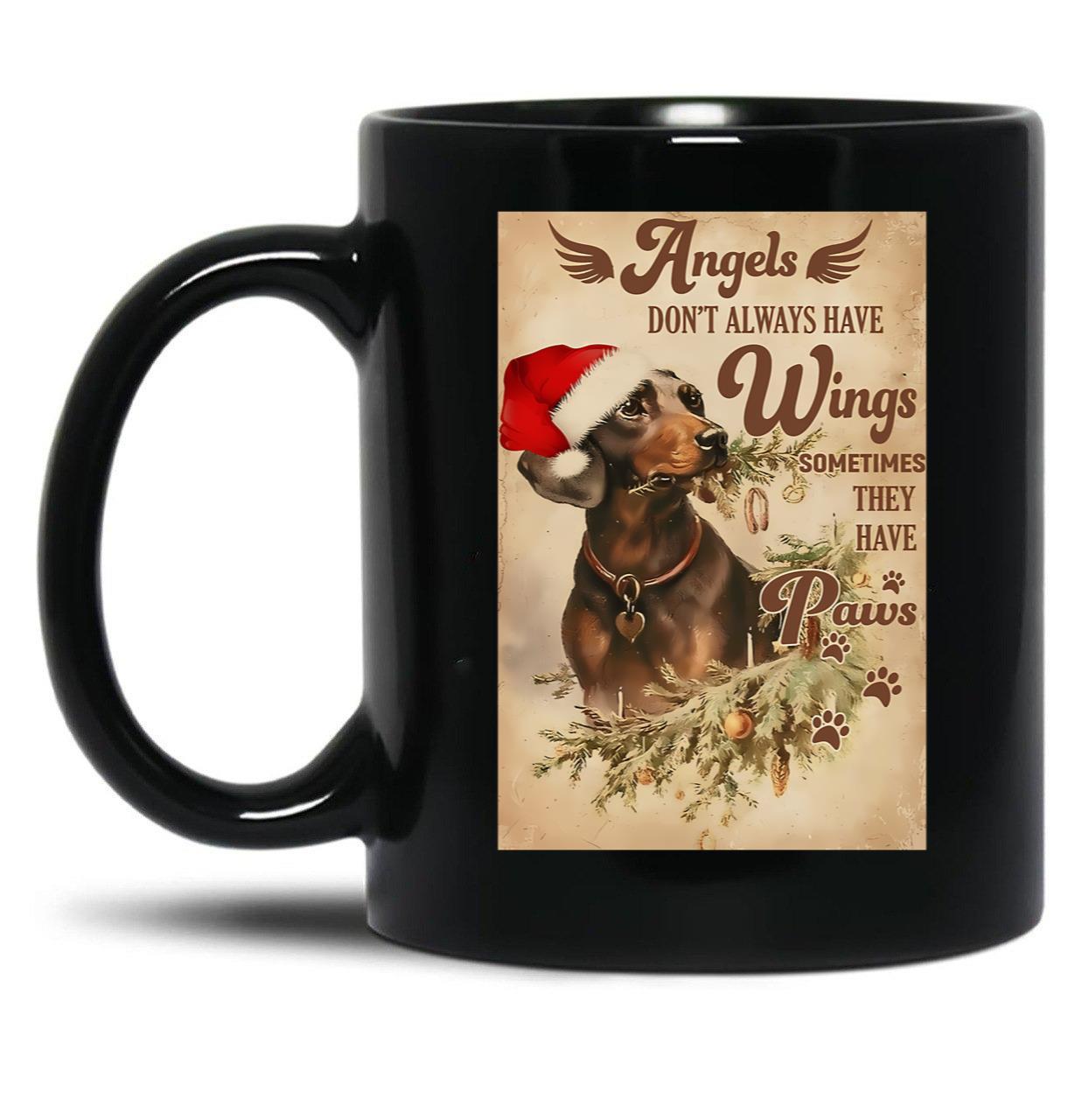 Christmas Angel Dachshund Dog Santa Hat Quotes Xmas Black Coffee Mug