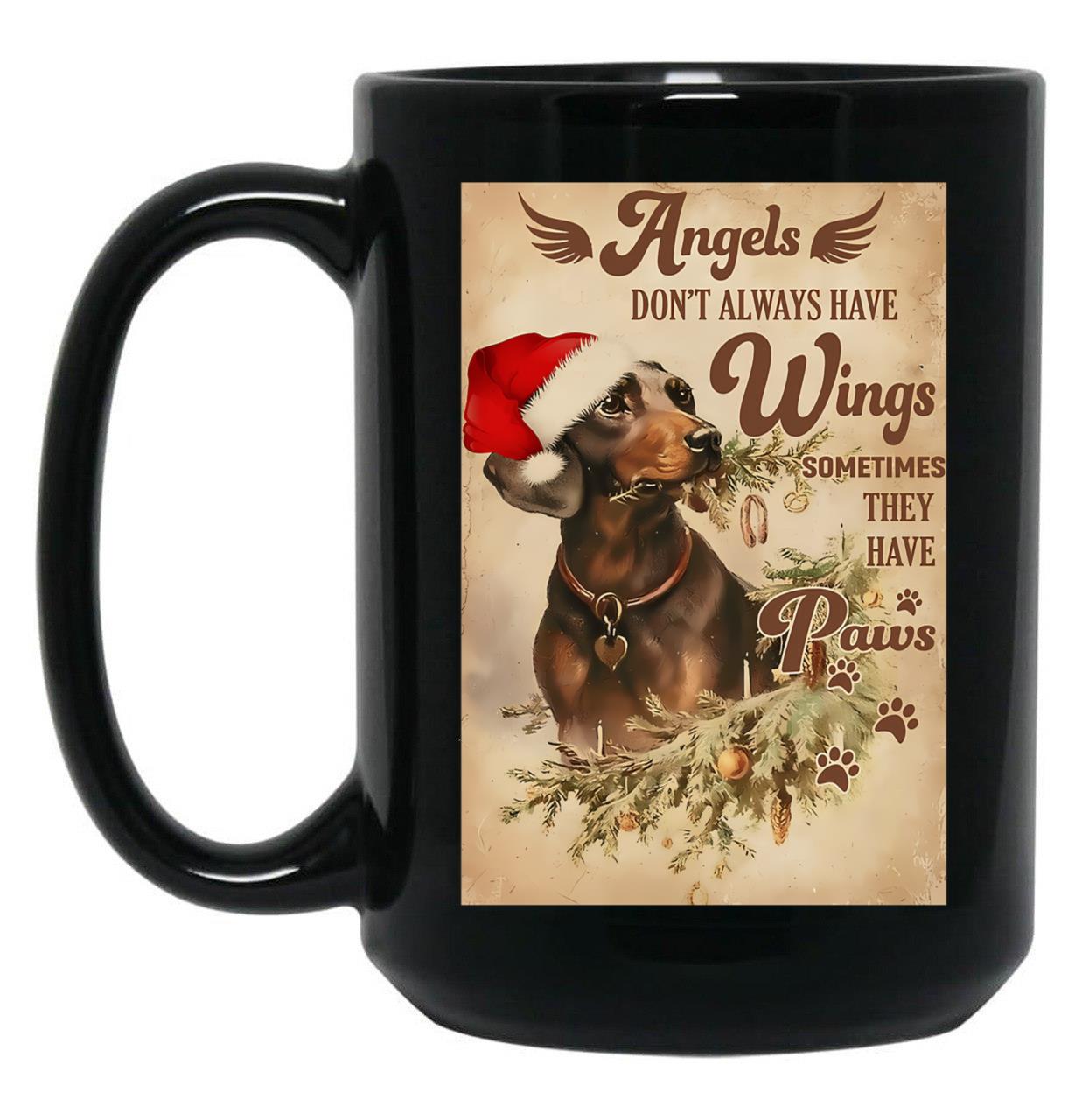 Christmas Angel Dachshund Dog Santa Hat Quotes Xmas Black Coffee Mug