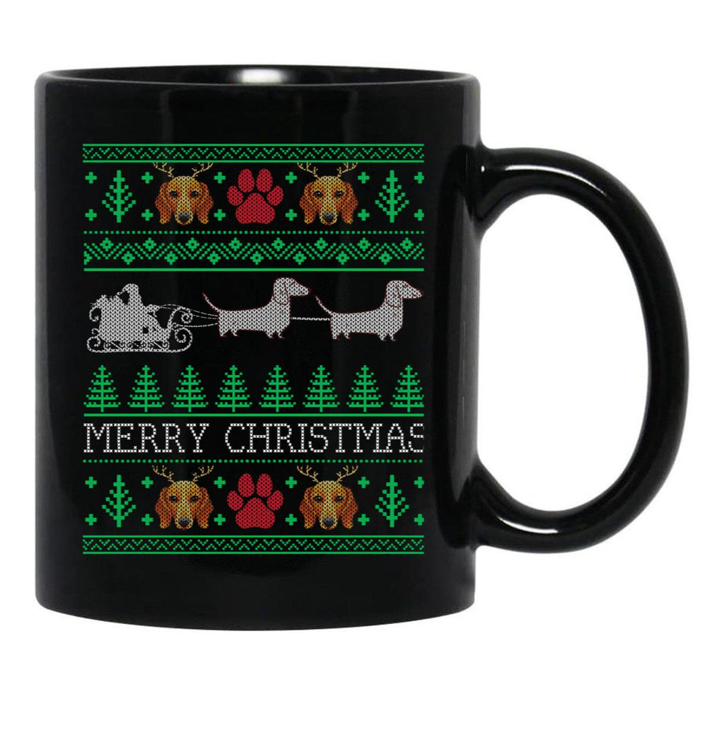 Christmas Dachshund Wiener Dog Dachshund Ugly Christmas Sweater Black Coffee Mug, Gift Coffee Mug - Black