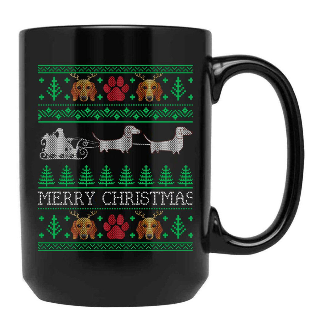 Christmas Dachshund Wiener Dog Dachshund Ugly Christmas Sweater Black Coffee Mug, Gift Coffee Mug