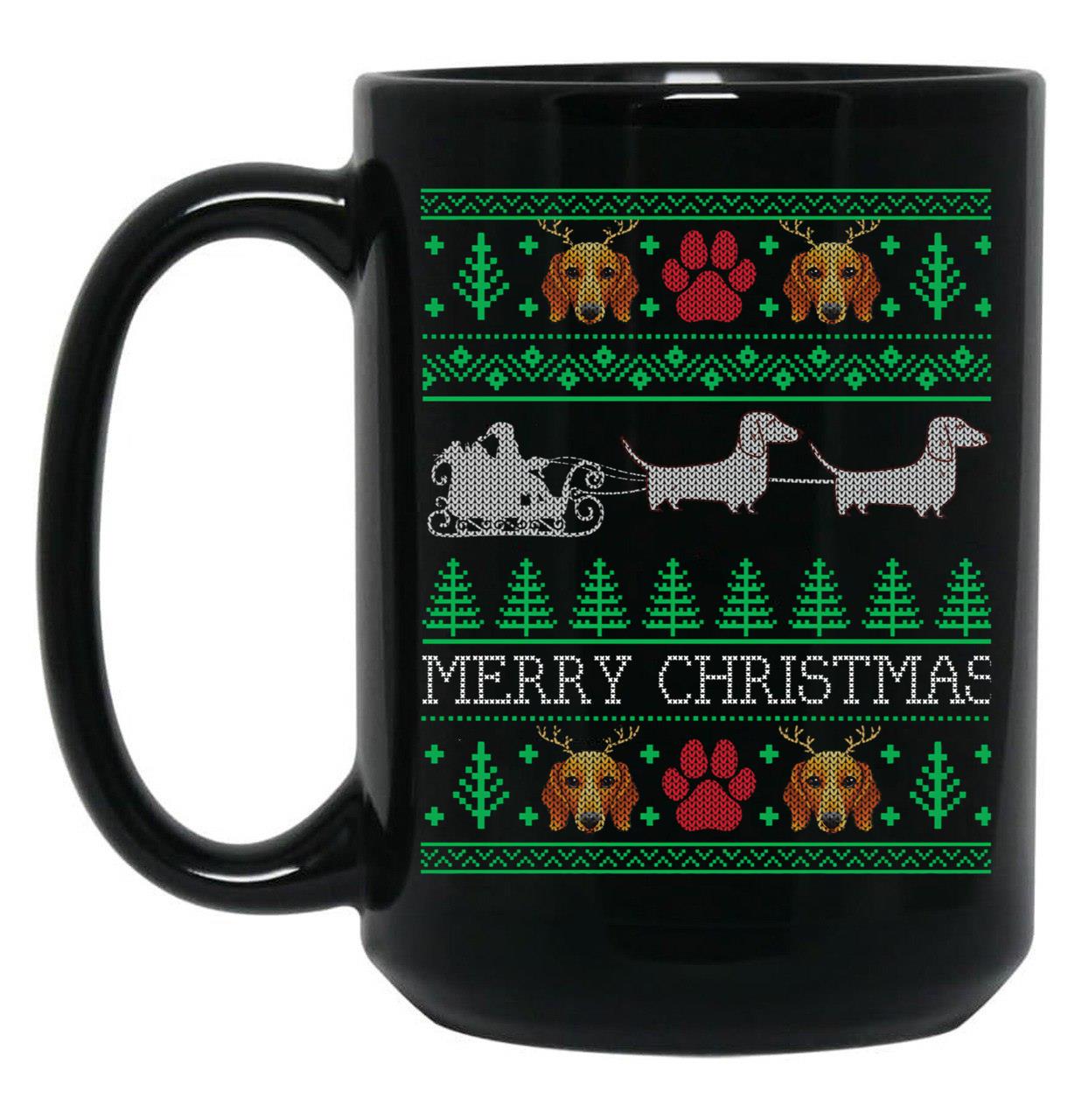 Christmas Dachshund Wiener Dog Dachshund Ugly Christmas Sweater Black Coffee Mug, Gift Coffee Mug