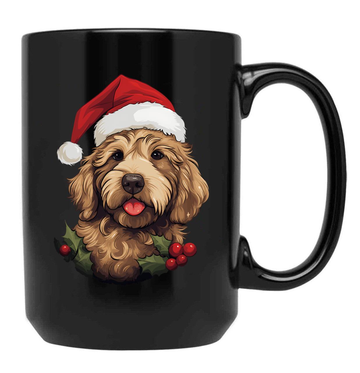 Christmas Goldendoodle Black Coffee Mug, Gift Coffee Mug