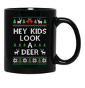 Christmas Hey Kids Look A Deer Ugly Sweater Style Black Coffee Mug, Gift Coffee Mug - Black