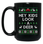 Christmas Hey Kids Look A Deer Ugly Sweater Style Black Coffee Mug, Gift Coffee Mug