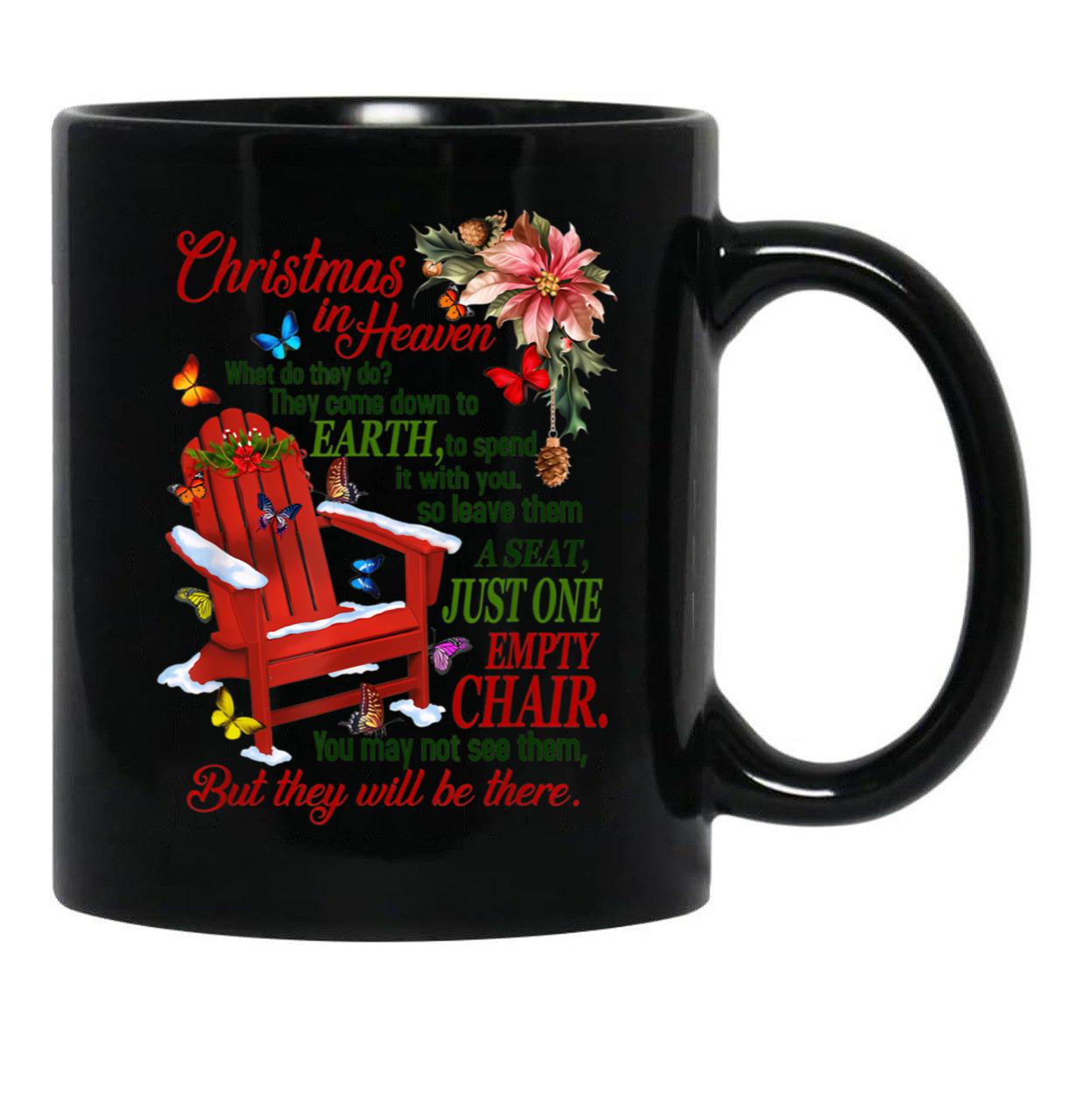 Christmas In Heaven' Poem With Rocking Chair And Butterflies Black Coffee Mug - Black