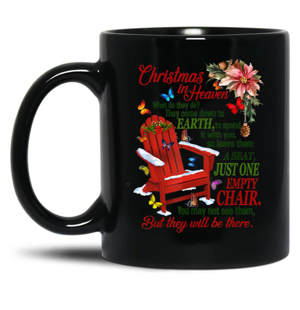 Christmas In Heaven' Poem With Rocking Chair And Butterflies Black Coffee Mug