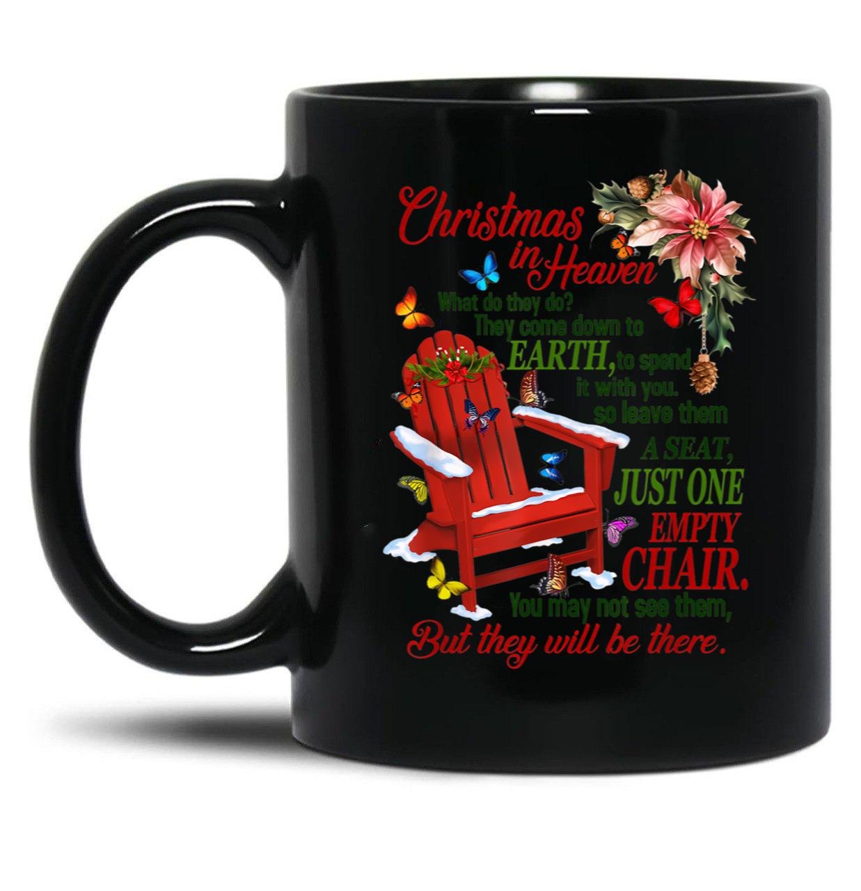 Christmas In Heaven' Poem With Rocking Chair And Butterflies Black Coffee Mug