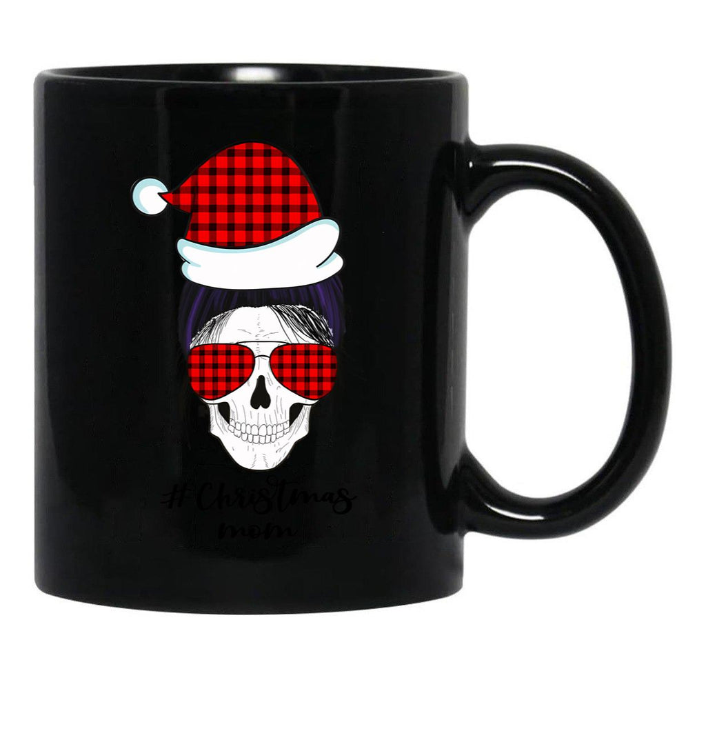 Christmas Mom Funny Plaid Skull Mom Life Black Coffee Mug, Gift Coffee Mug - Black