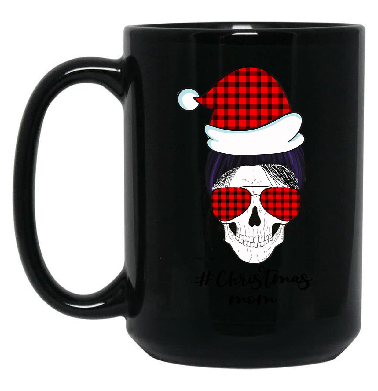 Christmas Mom Funny Plaid Skull Mom Life Black Coffee Mug, Gift Coffee Mug