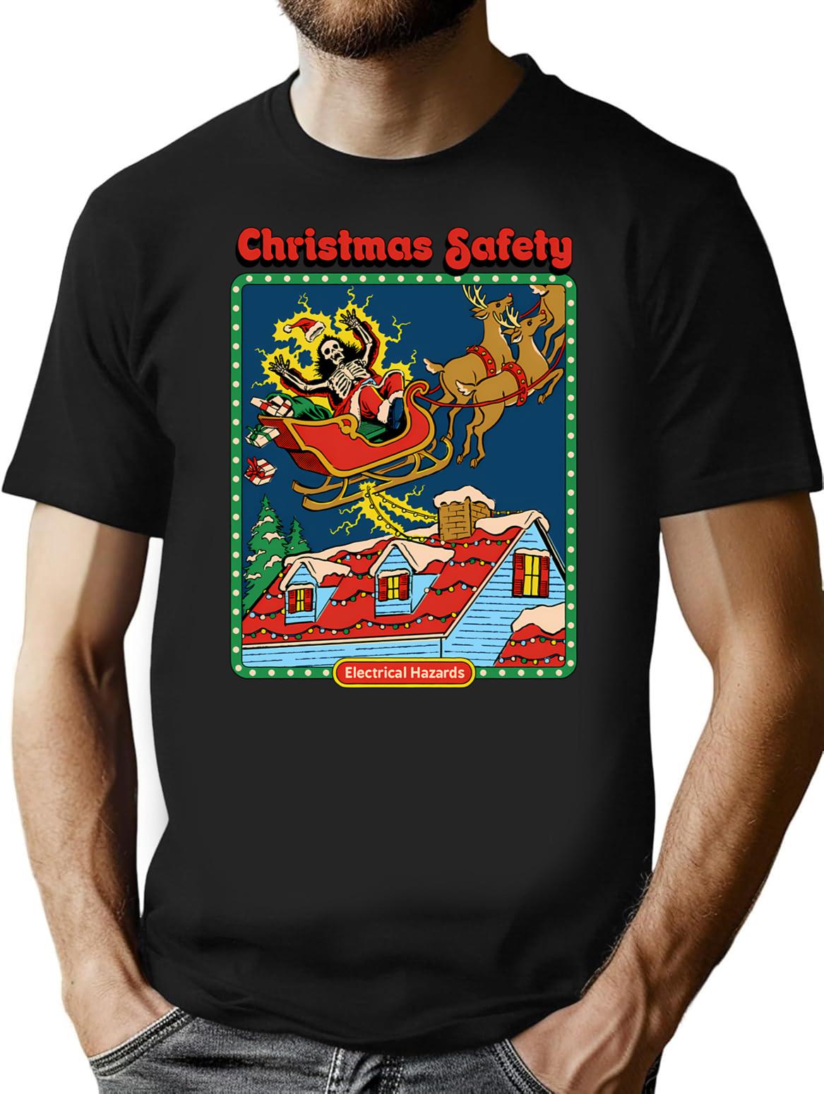 Christmas Safety T-Shirt for Men & Women, T-Shirts Graphic Tee - Black
