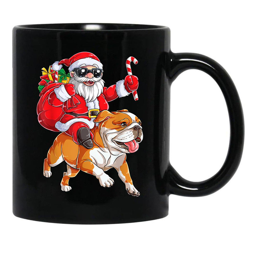 Christmas Santa Claus Riding English Bulldog Xmas Boys Dog Black Coffee Mug, Gift Coffee Mug - Black
