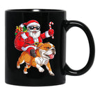 Christmas Santa Claus Riding English Bulldog Xmas Boys Dog Black Coffee Mug, Gift Coffee Mug - Black