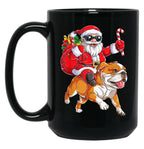 Christmas Santa Claus Riding English Bulldog Xmas Boys Dog Black Coffee Mug, Gift Coffee Mug