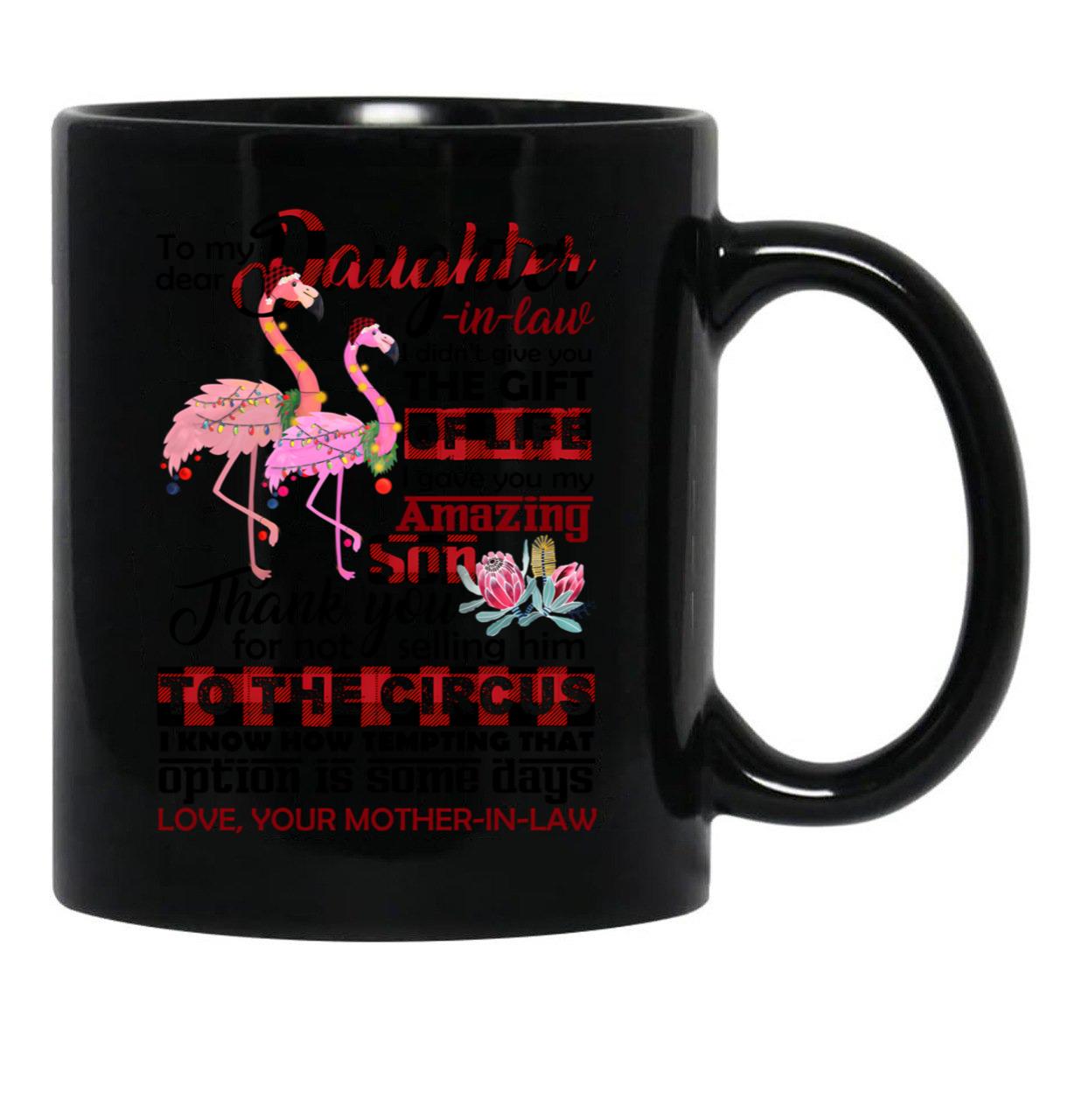 Christmas - To My Daughter-In-Law - Flamingo - Circus Black Coffee Mug - Black