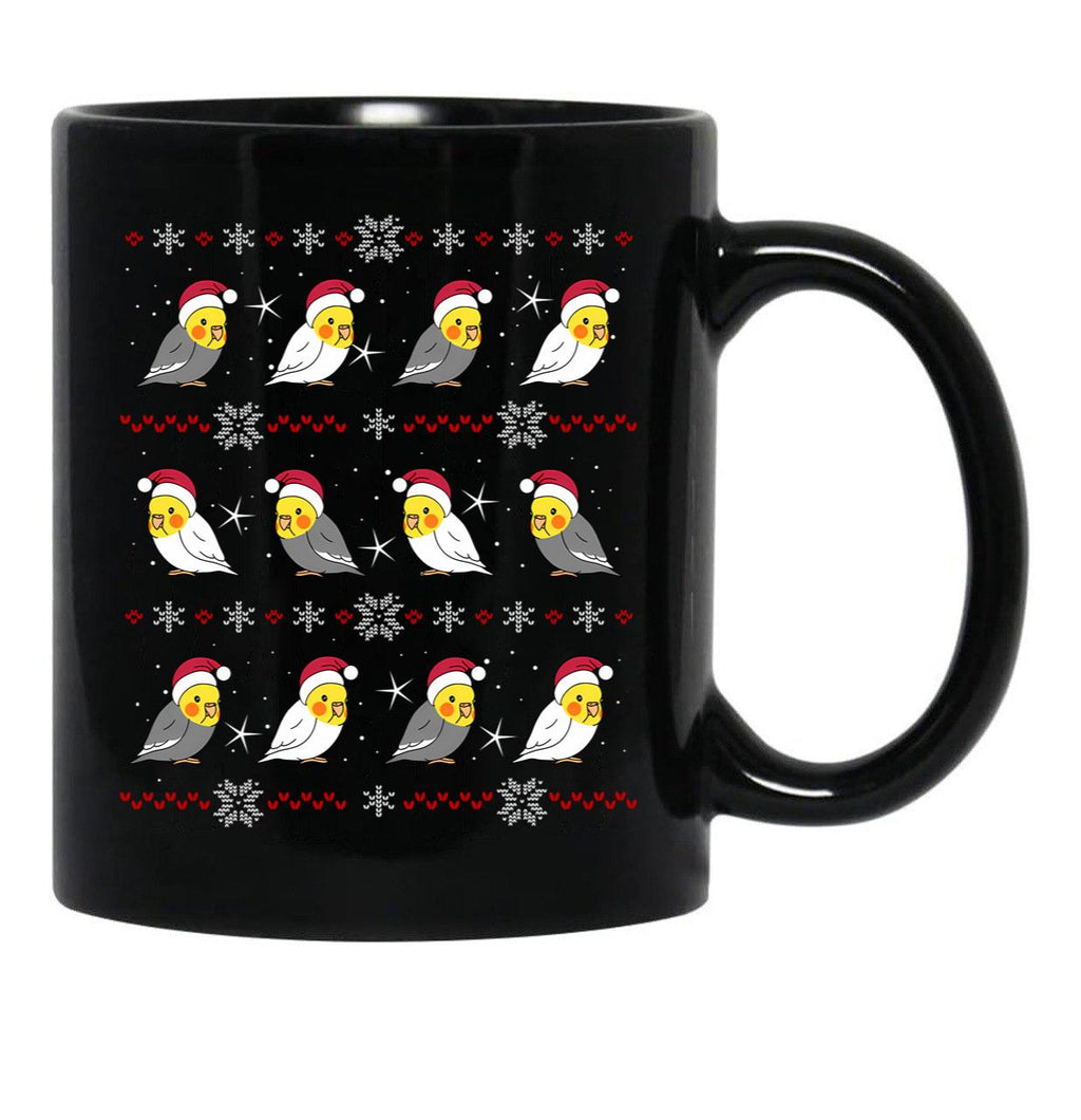 Chubby Cockatiel Christmas Ugly Pattern Black Coffee Mug, Gift Coffee Mug - Black