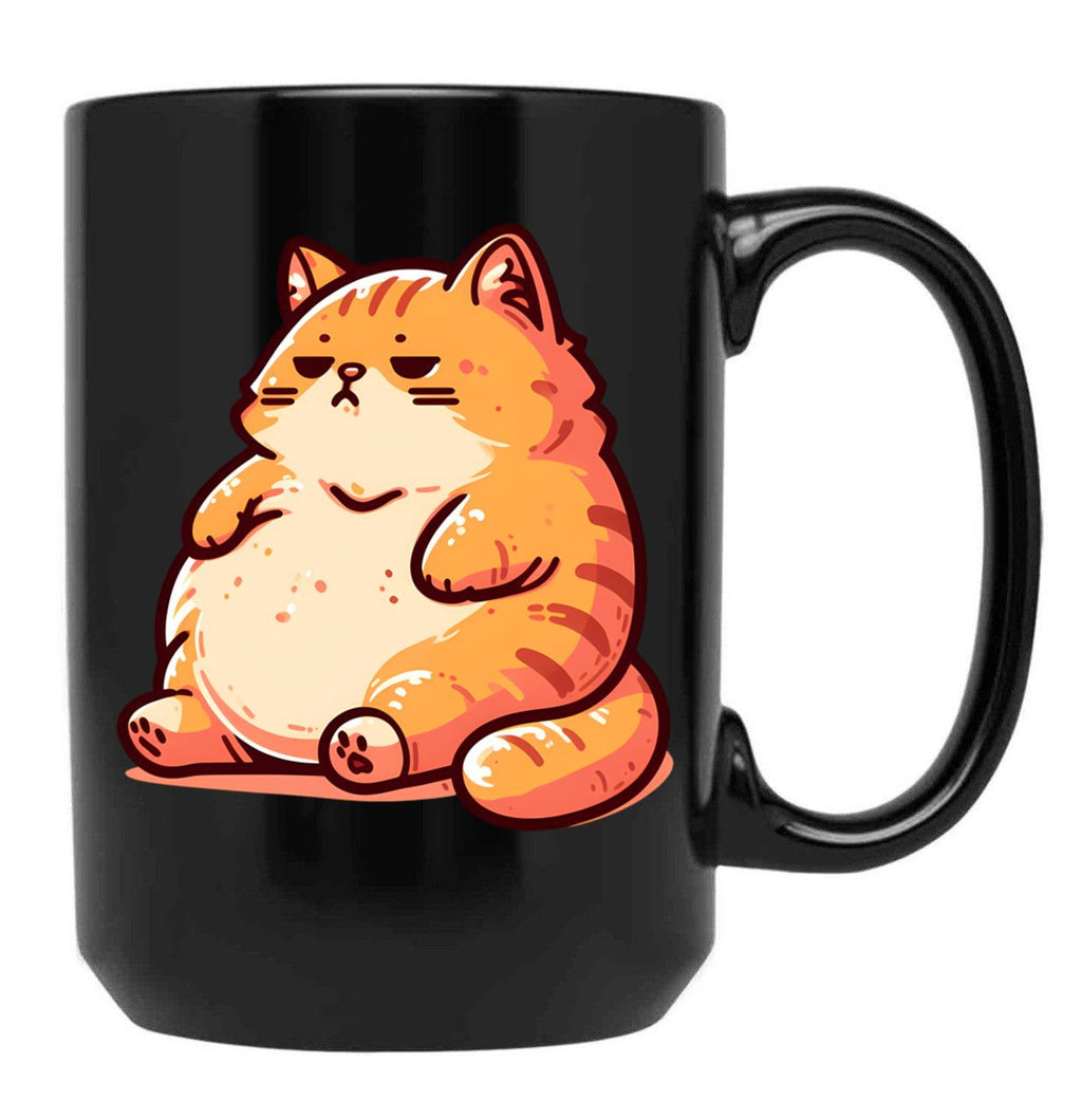 Chubby Cute Orange Cat Black Coffee Mug, Gift Coffee Mug
