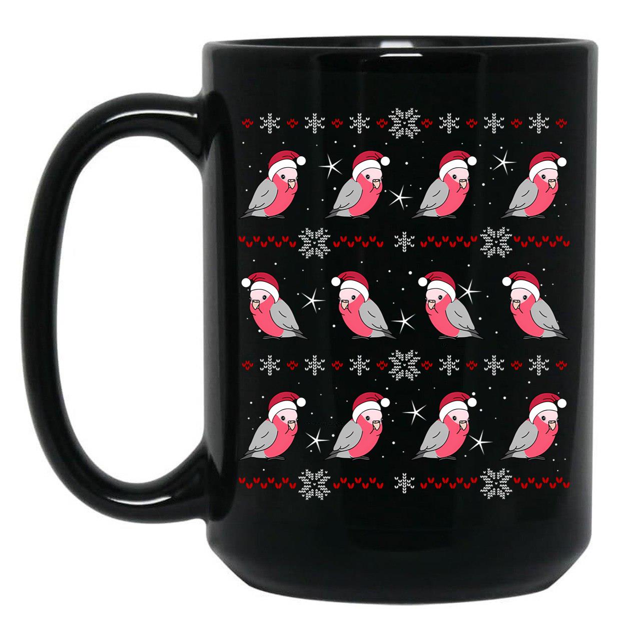 Chubby Galah Christmas Pattern Black Coffee Mug, Gift Coffee Mug