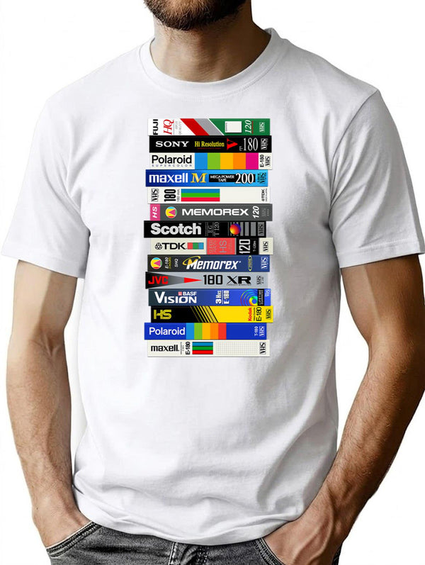 Classic Full Stack Of Retro Blank Vhs Tapes T-Shirt for Men & Women, T-Shirts Graphic Tee - White