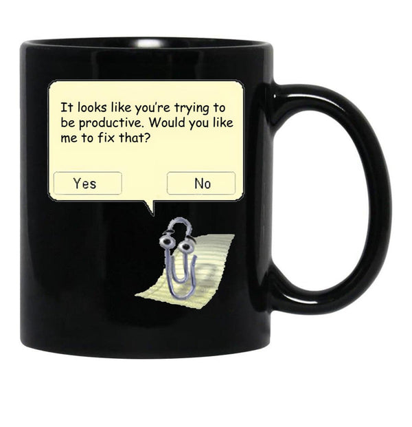 Clippy Black Coffee Mug, Gift Coffee Mug - Black