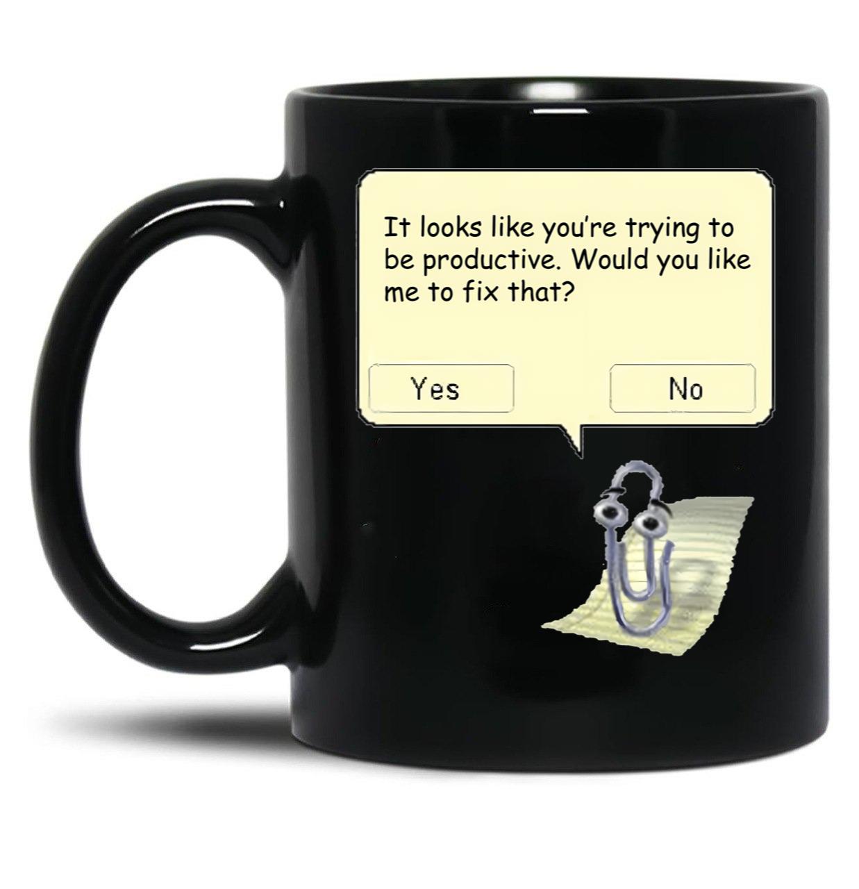 Clippy Black Coffee Mug, Gift Coffee Mug