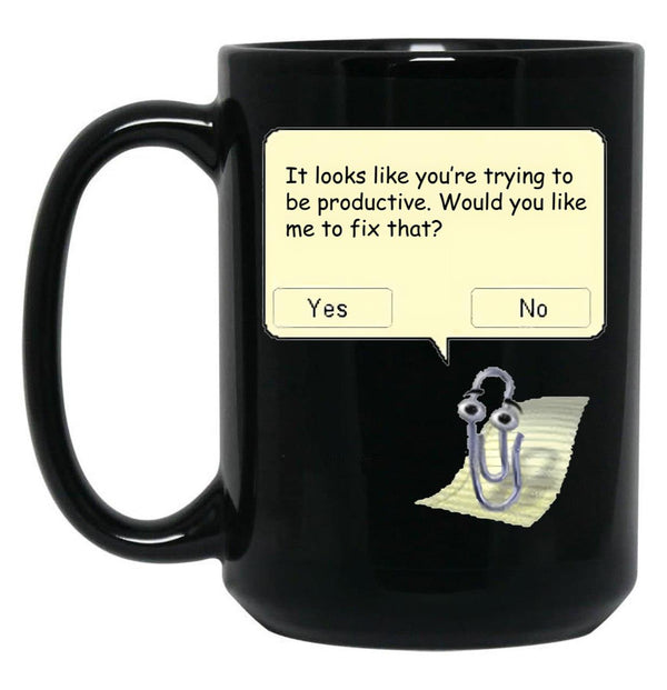 Clippy Black Coffee Mug, Gift Coffee Mug - Black