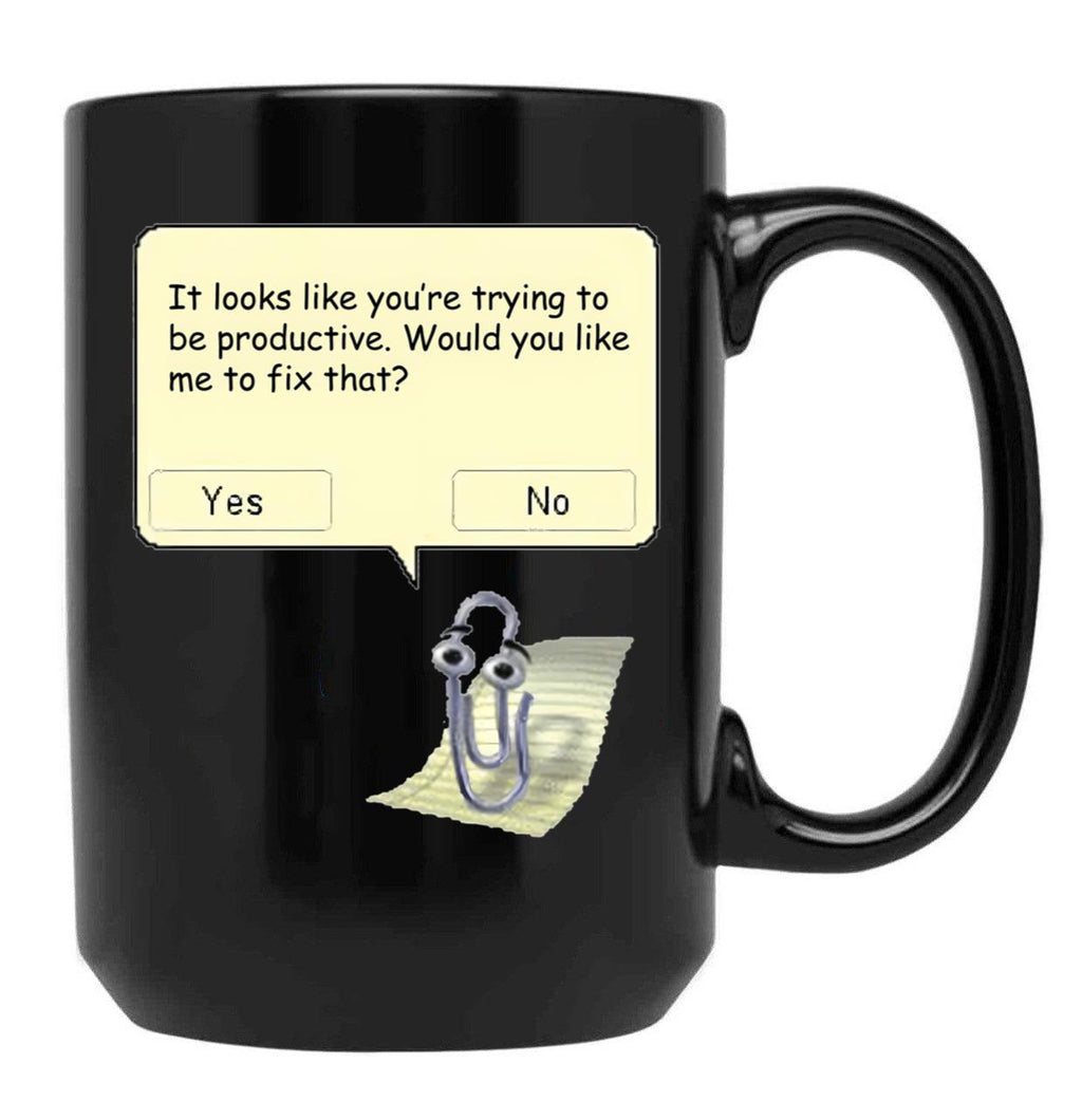 Clippy Black Coffee Mug, Gift Coffee Mug