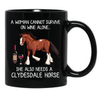 Clydesdale Horse And Wine Funny Horse Black Coffee Mug, Gift Coffee Mug - Black