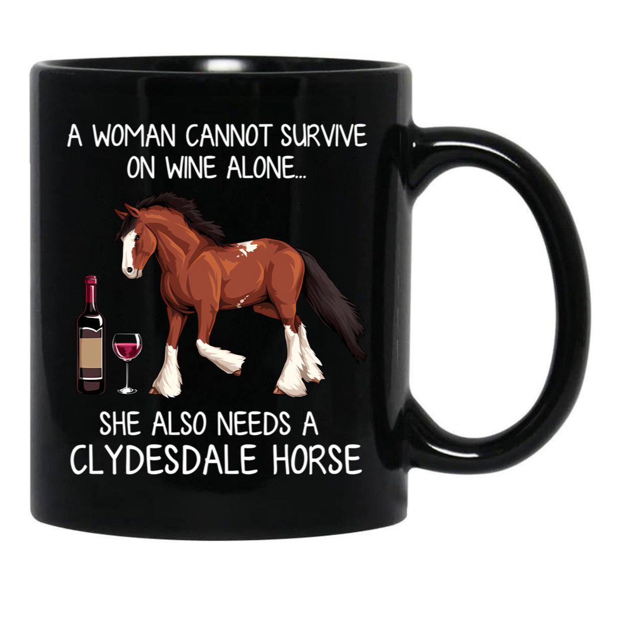 Clydesdale Horse And Wine Funny Horse Black Coffee Mug, Gift Coffee Mug - Black