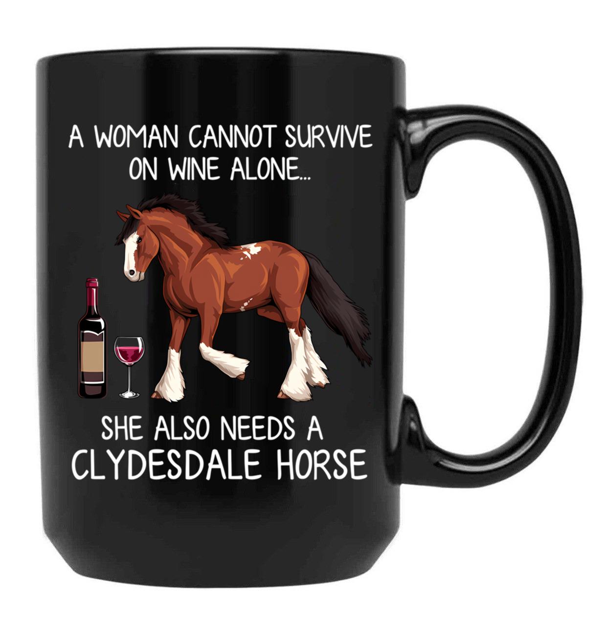 Clydesdale Horse And Wine Funny Horse Black Coffee Mug, Gift Coffee Mug