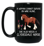 Clydesdale Horse And Wine Funny Horse Black Coffee Mug, Gift Coffee Mug