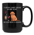 Cockapoo And Wine Funny Dog Black Coffee Mug, Gift Coffee Mug
