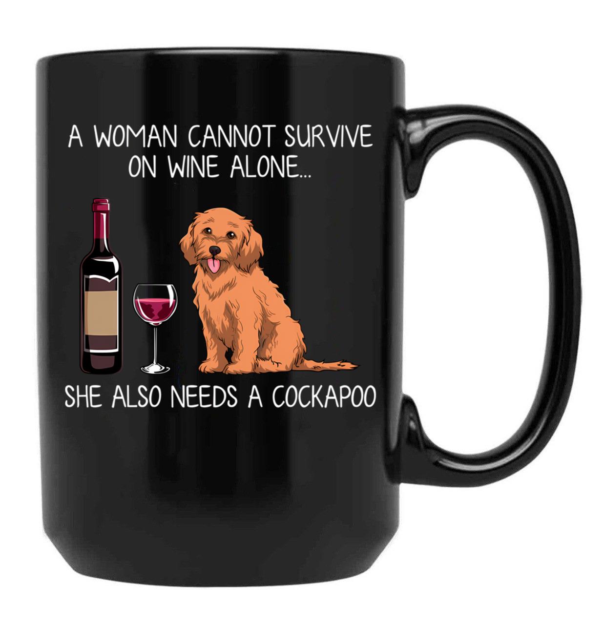 Cockapoo And Wine Funny Dog Black Coffee Mug, Gift Coffee Mug