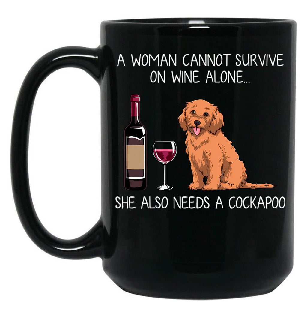 Cockapoo And Wine Funny Dog Black Coffee Mug, Gift Coffee Mug