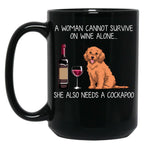 Cockapoo And Wine Funny Dog Black Coffee Mug, Gift Coffee Mug