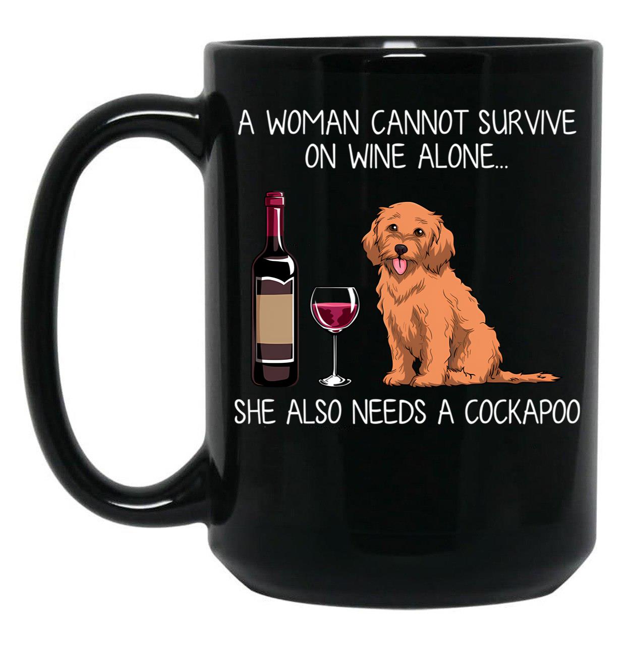 Cockapoo And Wine Funny Dog Black Coffee Mug, Gift Coffee Mug
