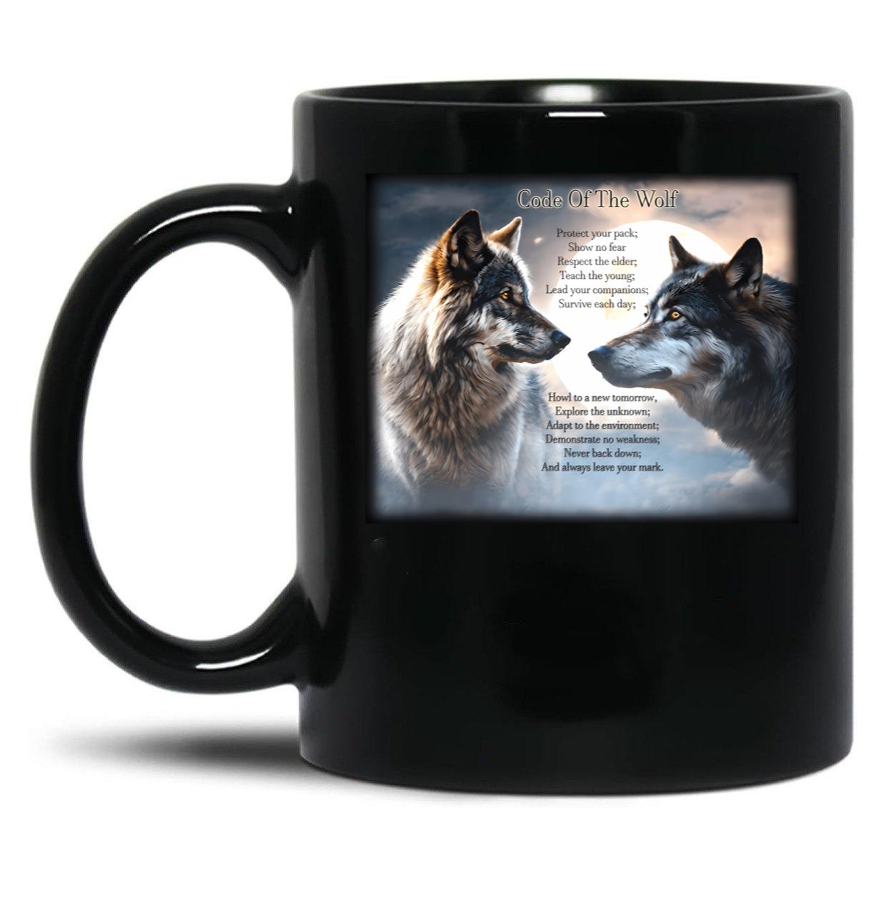 Code Of The Wolf Black Coffee Mug