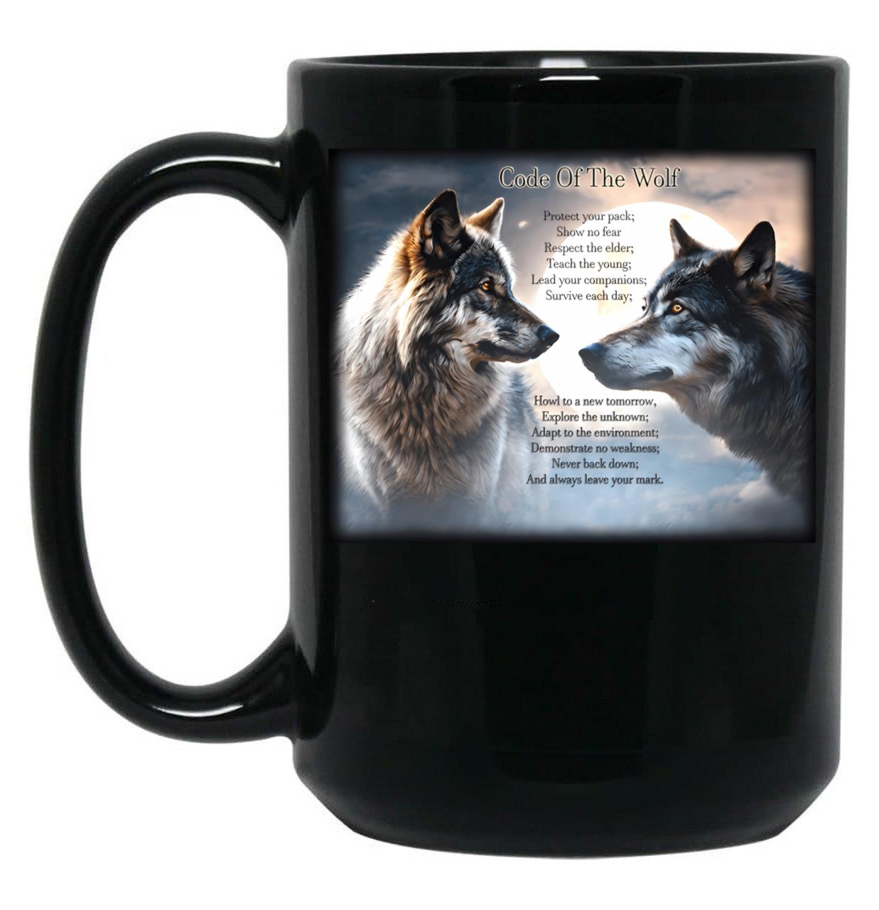Code Of The Wolf Black Coffee Mug