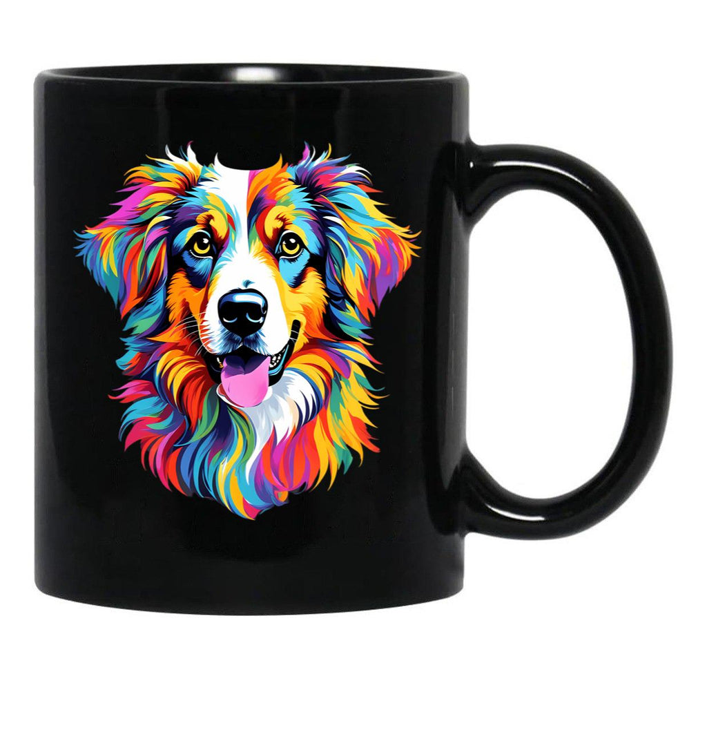 Colorful Australian Shepherd Dog Black Coffee Mug, Gift Coffee Mug - Black