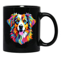 Colorful Australian Shepherd Dog Black Coffee Mug, Gift Coffee Mug - Black