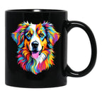Colorful Australian Shepherd Dog Black Coffee Mug, Gift Coffee Mug - Black