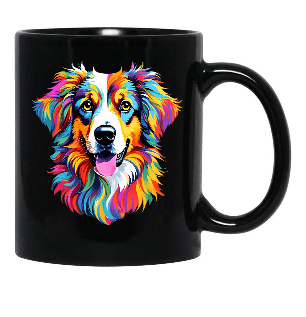 Colorful Australian Shepherd Dog Black Coffee Mug, Gift Coffee Mug - Black