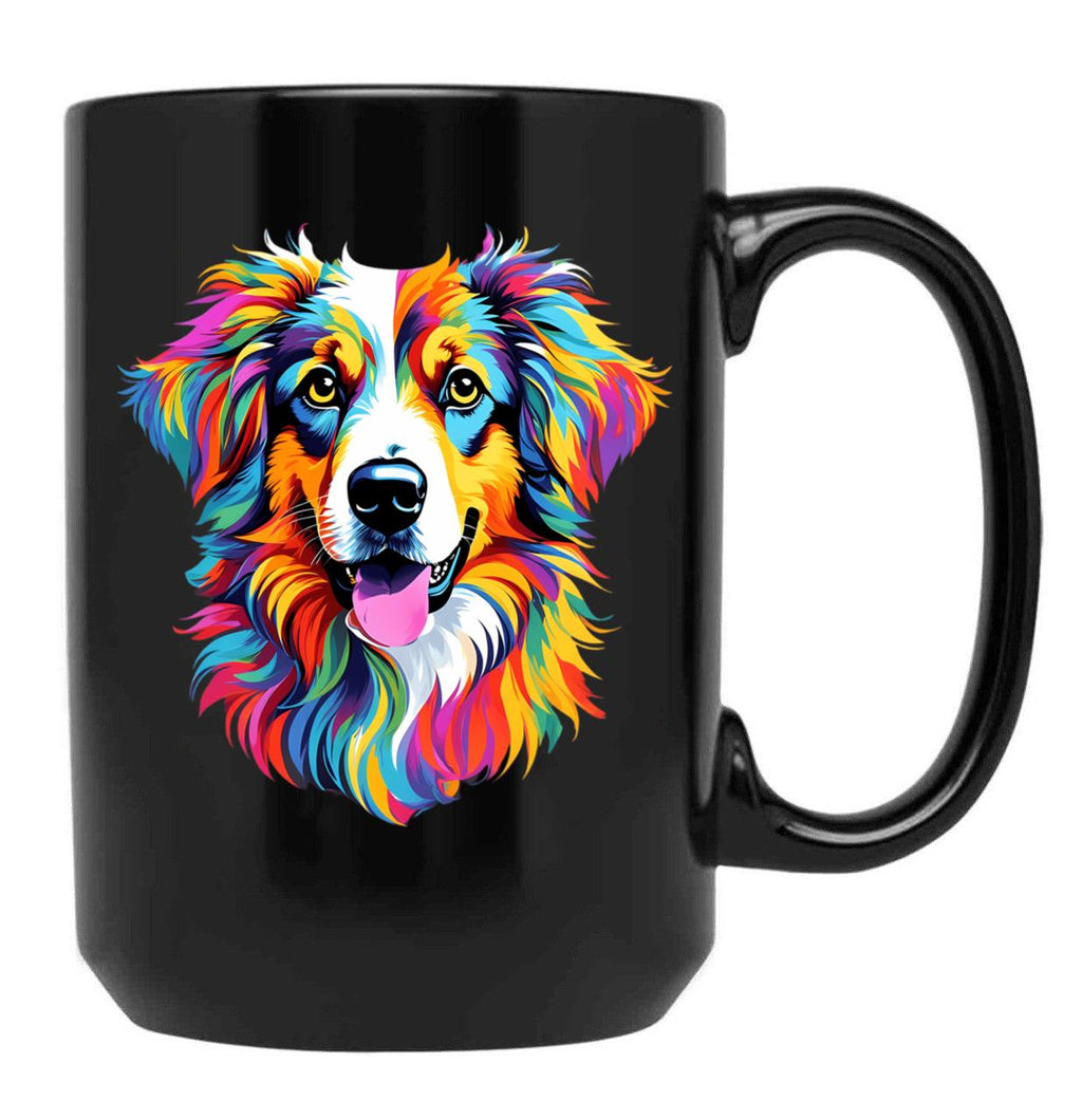 Colorful Australian Shepherd Dog Black Coffee Mug, Gift Coffee Mug
