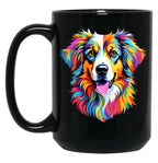 Colorful Australian Shepherd Dog Black Coffee Mug, Gift Coffee Mug