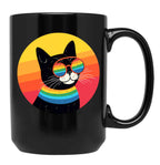 Colorful Groovy Cat Black Coffee Mug, Gift Coffee Mug