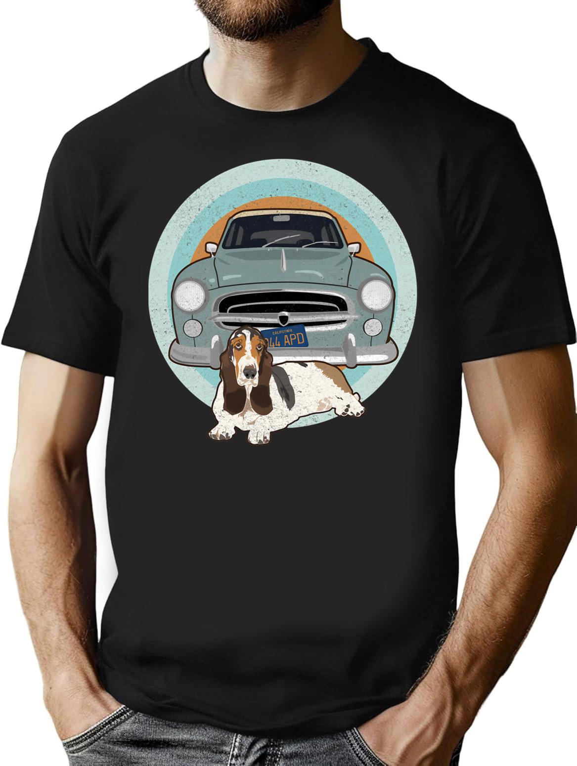 Columbo Car And Dog T-Shirt for Men & Women, T-Shirts Graphic Tee - Black