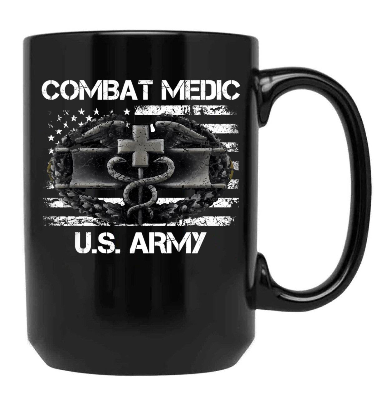 Combat Medic U.S. Army Badge Funny Military Doctor Nurse Gift Black Coffee Mug, Gift Coffee Mug