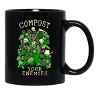 Compost Your Enemies Funny Gardening Goth Skeleton Gardener Black Coffee Mug, Gift Coffee Mug - Black
