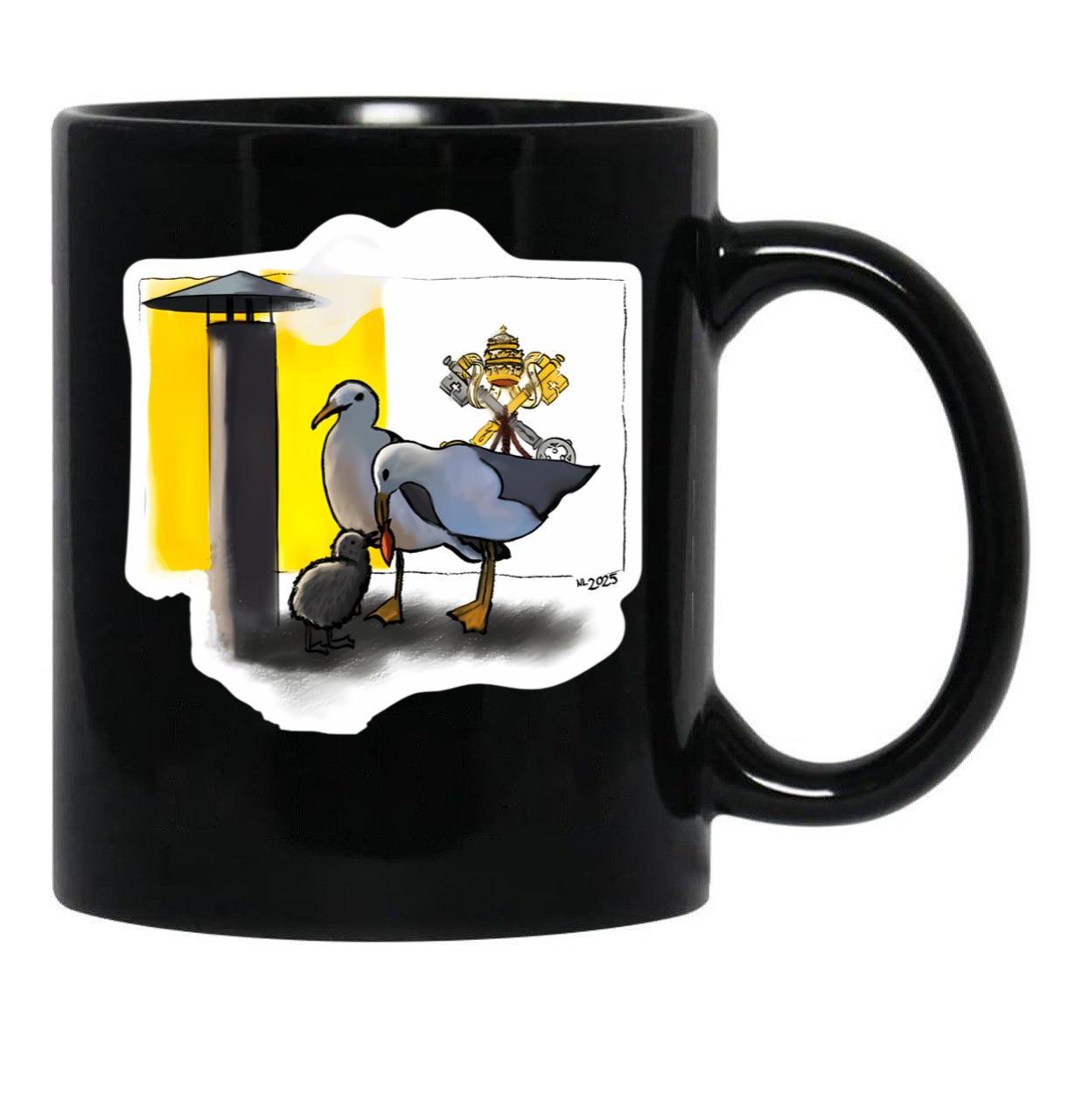 Conclave Seagull Pope Leo Xiv Catholic Black Coffee Mug - Black